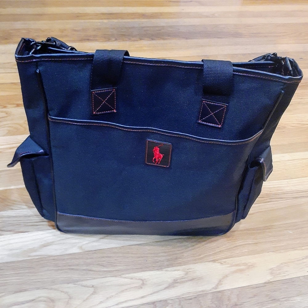 POLO RALPH LAUREN Tote Bag Large  Black /  Red Canvas Embroidered Vintage 90's